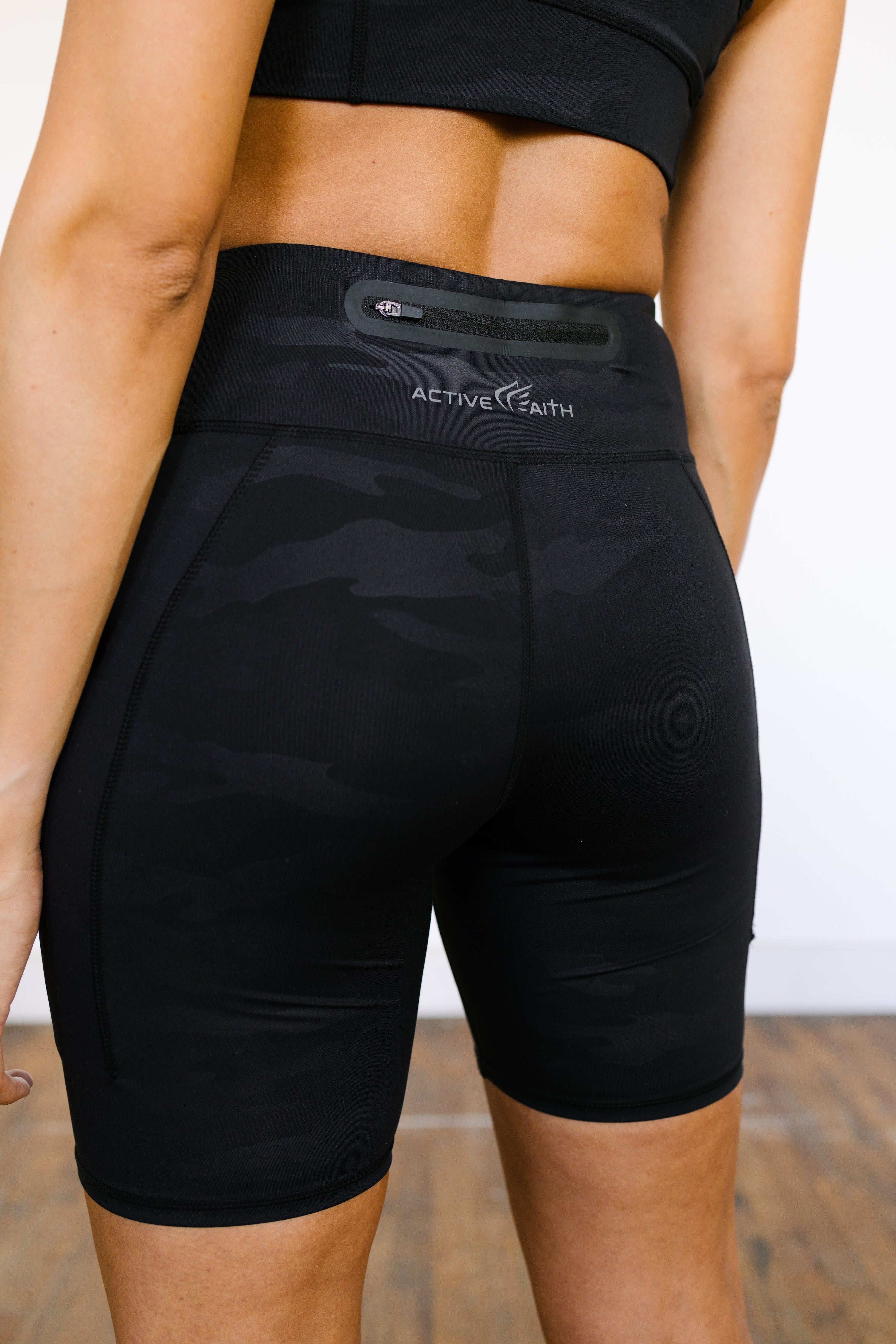 Women's "Active Faith" Camo Biker Shorts