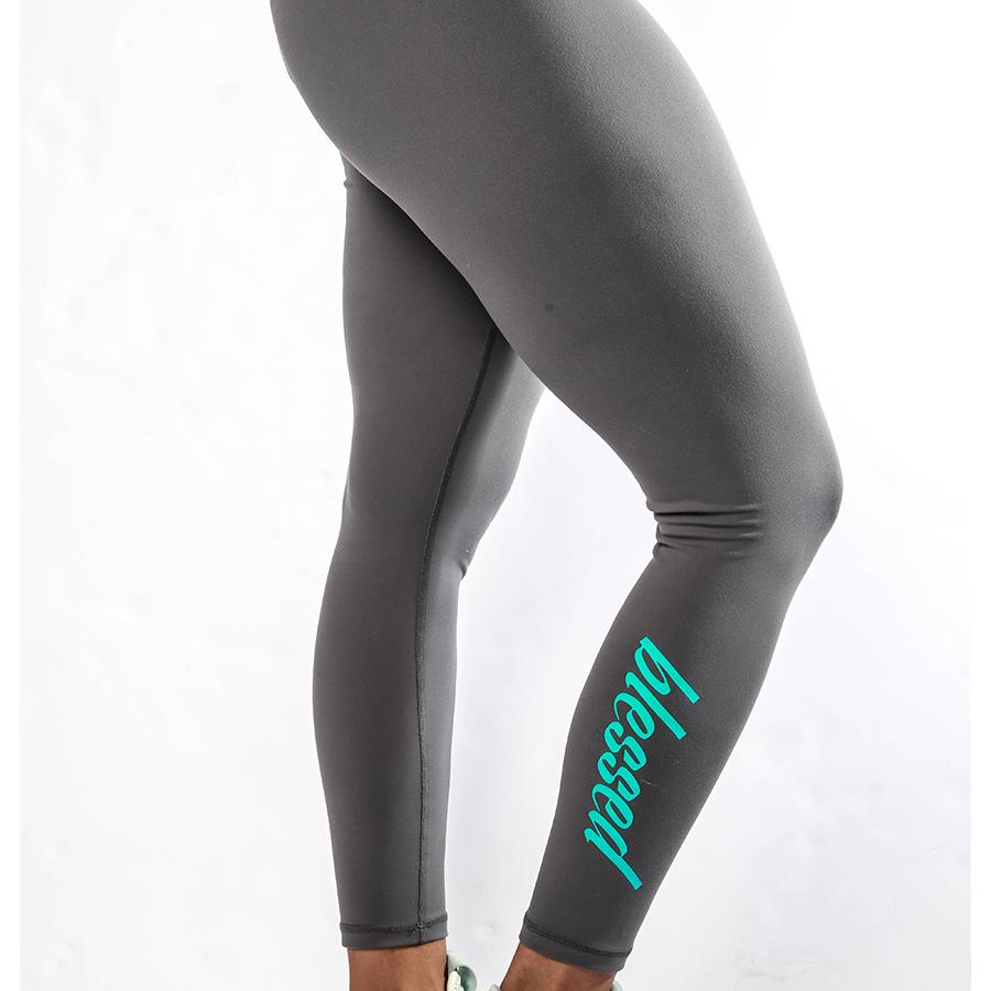 Grey Teal Women's Workout Running Tight | Active Faith Sports