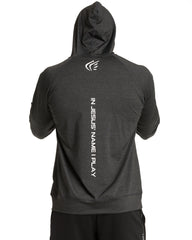 Mens Active Faith Logo Performance Hoodie in Charcoal White Color