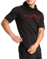Men's  Active Faith Short Sleeve Logo Performance Hoodie in Black Color