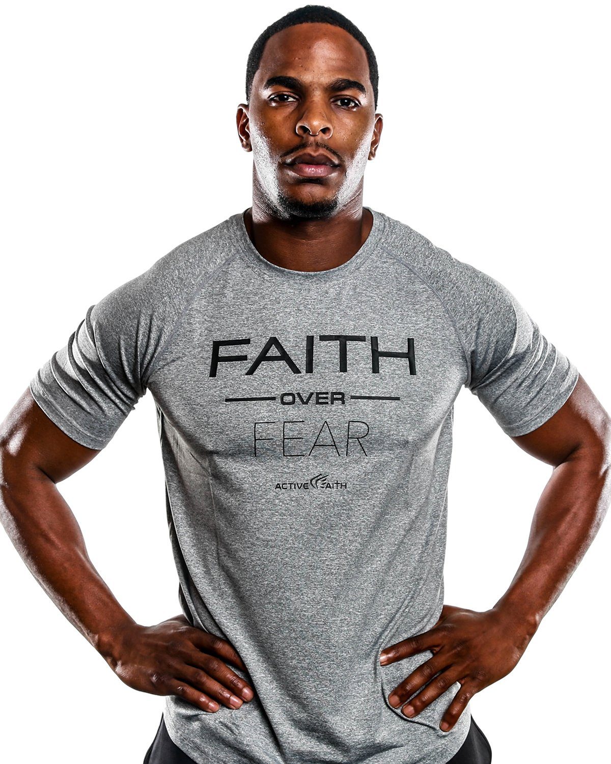 Men's Active Faith Over Fear Performance Shirt in Grey Color