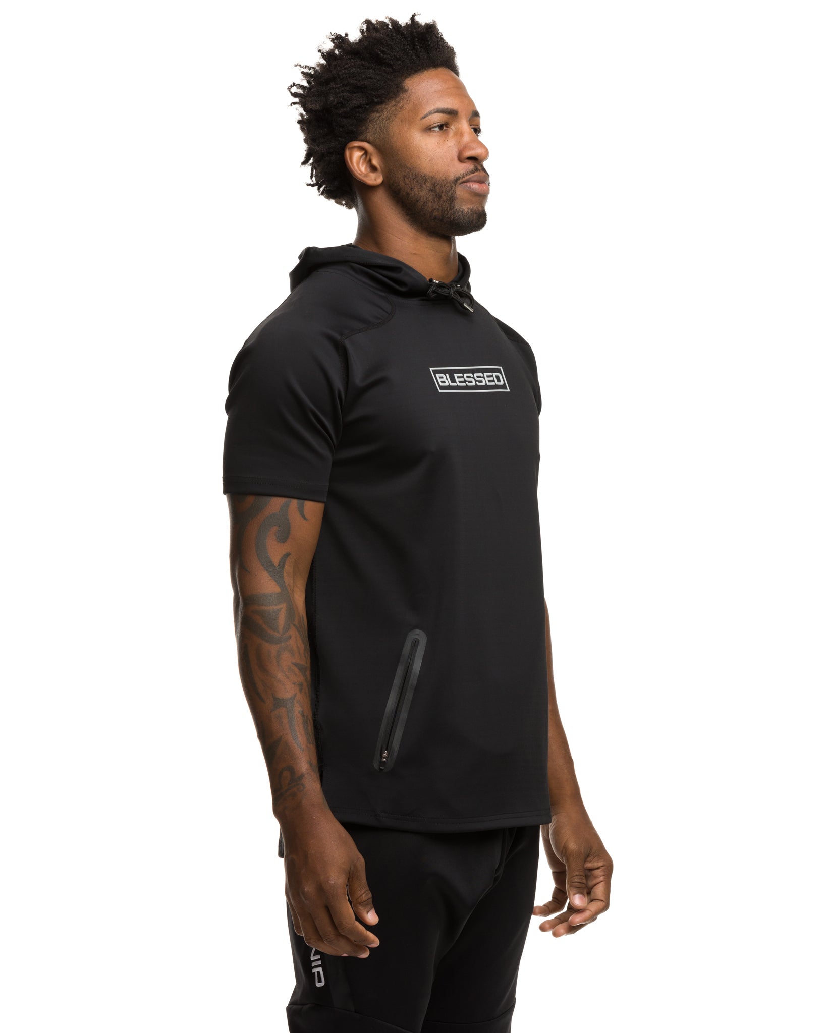 Men's Blessed Performance Tech Short Sleeve Hoodie in Black Color