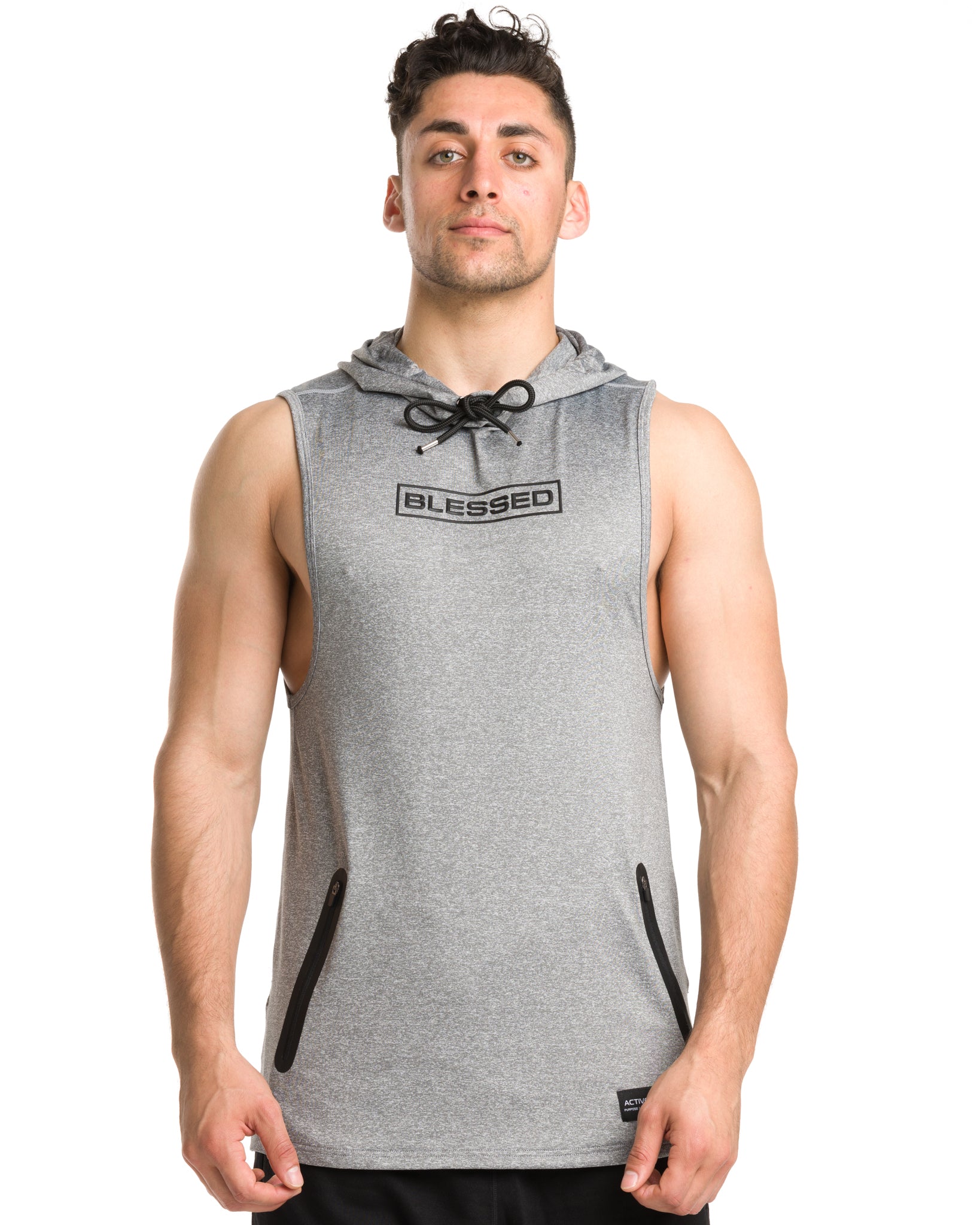 Men's Blessed Performance Tech Sleeveless Hoodie in Grey Color