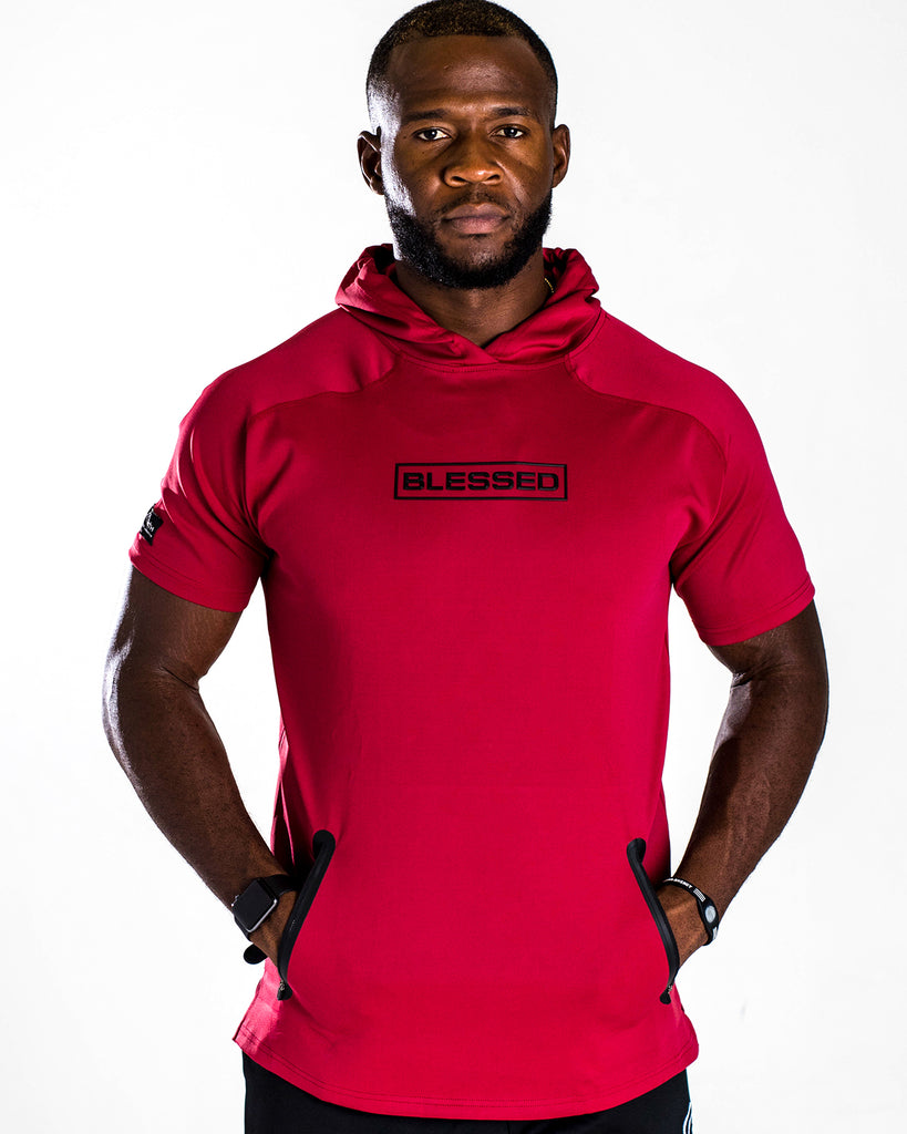 Men's Blessed Performance Tech Short Sleeve Hoodie in Red Color