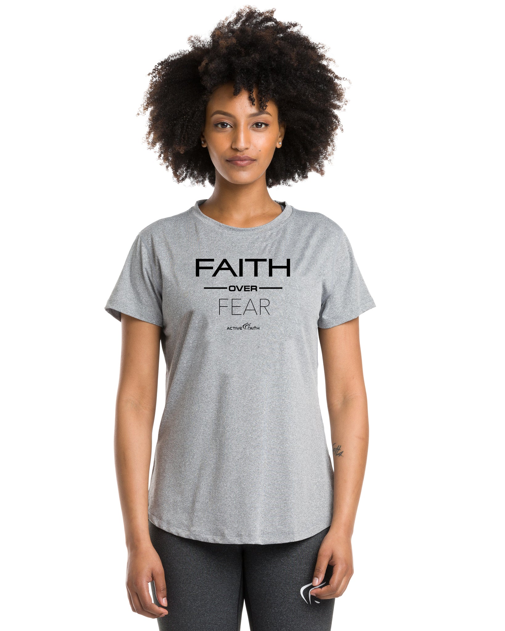 Faith Over Fear Performance Shirt for Women, Grey
