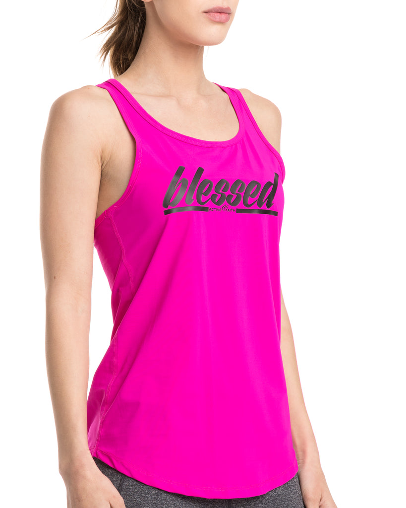 Women's Blessed Script Tank Top, Pink | Active Faith Sports