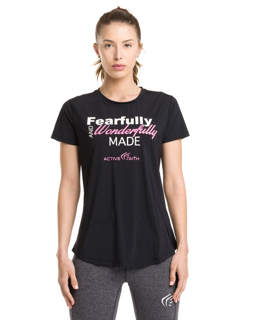 Moisture Wicking Black Pink T-Shirt for Women - Active Faith Sports
