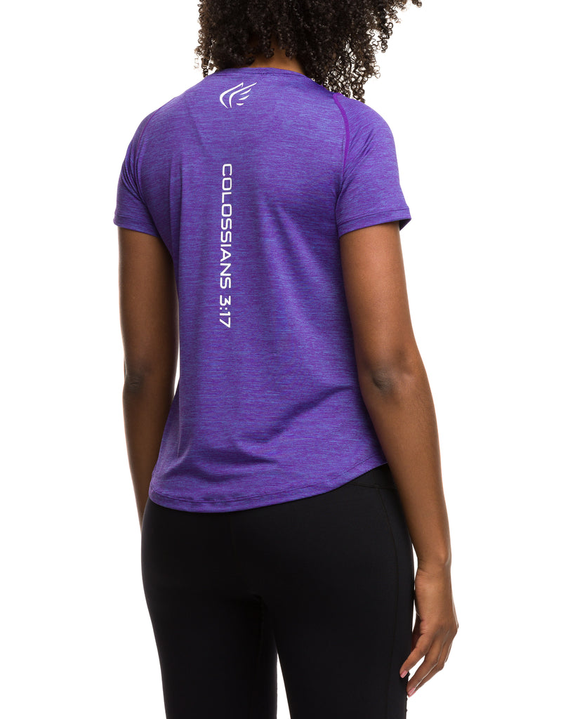 Purple White Performance Logo Shirt for Women - Active Faith Sports