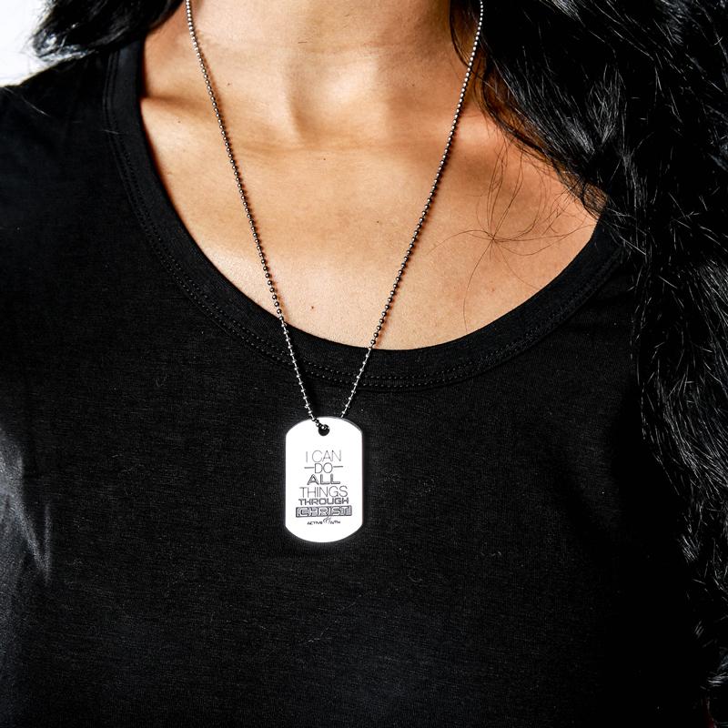 Women's I Can Do All Things Through Christ Dog Tag Silver