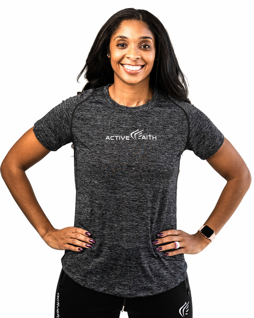 Women's Logo Performance Shirt, Charcoal Active Faith Sports