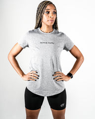 Best Workout Tee for Women, Grey Front - Active Faith Sports 